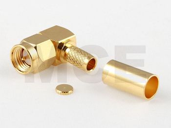SMA Plug R/A for Aircell 5 / CLF 200 / RG 58, Gold plated, Crimp