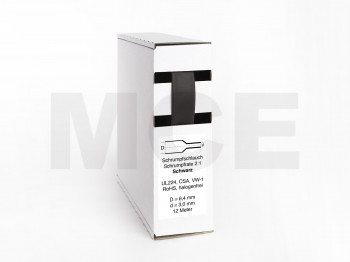 Schrumpfschlauch Box 12m Schwarz 6,4mm / 3,0mm