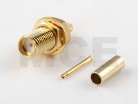 SMA Einbau Kabelbuchse für RG 178 / 196, Hex 8, Vergoldet, Crimp