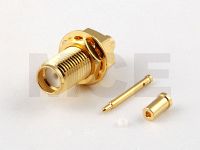 RP SMA Bulkhead for coaxial cable 1.32 mm, Hex 8, Crimp